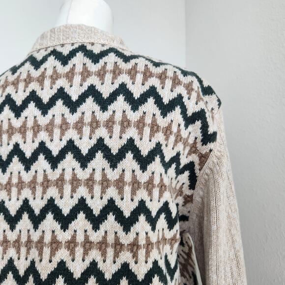 Vintage 90s Christopher & Banks Tan Green Southwestern Knit Quarter Zip Sweater - Picture 9 of 10